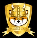 Floki Inu coin token crypto currency with golden shield Royalty Free Stock Photo