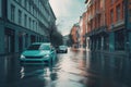 Flood city street. Generate Ai