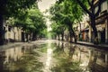 Flood on a city street. Neural network AI generated