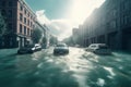 Flood city street water. Generate Ai