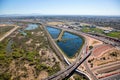 Flood control, freeways and bike path Royalty Free Stock Photo