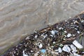 Flood debris and thrash in the river