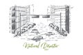 Flood, disaster, city, street, danger concept. Hand drawn isolated vector.