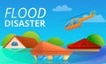 Flood disaster concept banner, cartoon style Royalty Free Stock Photo