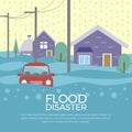 Flood disaster concept with house and car are flood vector design Royalty Free Stock Photo