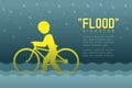 Flood Disaster of man icons pictogram with bicycle design infographic illustration