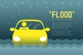 Flood Disaster of man icons pictogram with car design infographic illustration