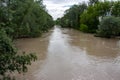 flood flooded fields and houses climate change Royalty Free Stock Photo