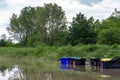 flood flooded fields and houses climate change Royalty Free Stock Photo