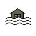 Flood, home flooding doodle icon, vector color line illustration