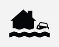 Flood Icon Natural Disaster Insurance Flooding Flooded Damage Danger Risk Hurricane Storm Water Shape Sign Symbol EPS Vector