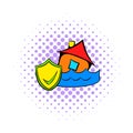 Flood insurance icon, comics style Royalty Free Stock Photo