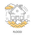 Flood isolated icon, house drowning in water, natural disaster