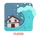 Flood natural disaster isolated icon water wave covers house Royalty Free Stock Photo