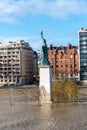 Flood of the Seine river in Paris near Statue of Liberty replica Royalty Free Stock Photo