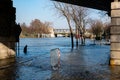 Flood of the Seine river with Pont Bir-Hakeim in the background in Paris