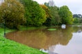 Flood in Staffordshire town Stone, UK. The river Trent flooded the roads and The Crown Meadow. Some cars were drown in water