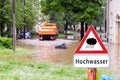 Flood warning sign in German