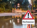 Flood warning sign in german