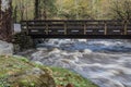 Flood waters rushing beneath a bridge in the Great Smoky Mountains Royalty Free Stock Photo