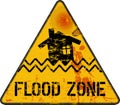 Flood zone warning sign,climate change, inundation, flooding concept, vector illustration, grungy style