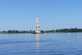 The flooded bell tower of the Orthodox Church in Kalyazin, Tver region, view from the embankment