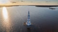 The flooded bell tower of St. Nicholas Cathedral in the city of Kalyazin