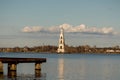 Flooded bell tower of St. Nicholas Cathedral in Kalyazin. Royalty Free Stock Photo