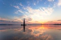 Flooded belltower in Kalyazin at sunrise