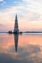 Flooded belltower in Kalyazin at sunrise