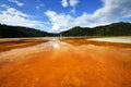 Flooded church in toxic red polluted lake due to copper mining, Geamana village, Royalty Free Stock Photo