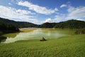 The flooded church in toxic red polluted lake due to copper mining, Geamana village, Romania Royalty Free Stock Photo