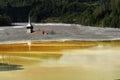 Flooded church in toxic red polluted lake due to copper mining, Geamana village, Romania. natural desatru Royalty Free Stock Photo