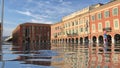 Flooded city with buildings under water. Climate change concept.