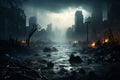 Flooded city. Natural disaster and rising water levels. generative AI