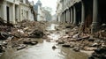 A flooded city street or the aftermath of the flood