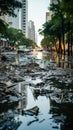 A flooded city street or the aftermath of the flood