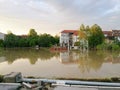 Flooded city with view of road