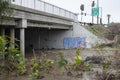 Flooded creek next to Homeless Camp during winter storm