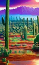 Flooded desert landscape with cacti - abstract digital art