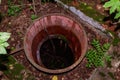 Flooded disguised secret military bunker. Abandoned bomb shelter