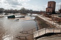 the flooded embankment of the Ural river in Orenburg after the spring flood