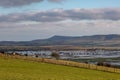 Looking out towards Firle Beacon from the South Downs near Lewes, with flooded fields at Iford inbetween