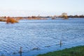 Flooded floodplains of the Dutch river IJssel and the churchtowers of Zutphen