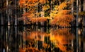 Flooded forest in autumn with lake reflection Royalty Free Stock Photo