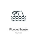 Flooded house outline vector icon. Thin line black flooded house icon, flat vector simple element illustration from editable
