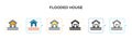 Flooded house vector icon in 6 different modern styles. Black, two colored flooded house icons designed in filled, outline, line Royalty Free Stock Photo