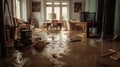 flooded interior interiors of a house. Generative Ai