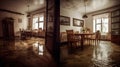 flooded interior interiors of a house. Generative Ai