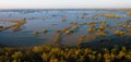 Flooded inundation of Moravia river with water outside riverbanks